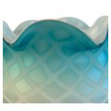 BR2 - Antique Victorian Blue Satin Diamond-Quilt Footed Vase