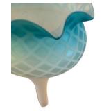 BR2 - Antique Victorian Blue Satin Diamond-Quilt Footed Vase