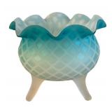 BR2 - Antique Victorian Blue Satin Diamond-Quilt Footed Vase