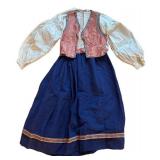 UL - Vintage Scandinavian Folk Costume - Damask Vest, Blouse & Skirt