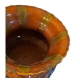 UL - Majolica Jardiniere Planter - Vintage Brown Glaze with Blue Shell Motifs