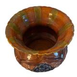 UL - Majolica Jardiniere Planter - Vintage Brown Glaze with Blue Shell Motifs