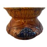 UL - Majolica Jardiniere Planter - Vintage Brown Glaze with Blue Shell Motifs
