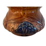 UL - Majolica Jardiniere Planter - Vintage Brown Glaze with Blue Shell Motifs