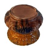 UL - Majolica Jardiniere Planter - Vintage Brown Glaze with Blue Shell Motifs