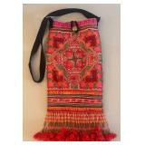 UL - Vintage Handwoven Embroidered Fringe Handbag - Pink/Red Geometric Floral Pattern