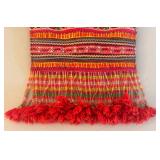 UL - Vintage Handwoven Embroidered Fringe Handbag - Pink/Red Geometric Floral Pattern