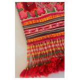 UL - Vintage Handwoven Embroidered Fringe Handbag - Pink/Red Geometric Floral Pattern