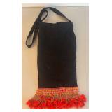 UL - Vintage Handwoven Embroidered Fringe Handbag - Pink/Red Geometric Floral Pattern