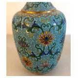 UL - Two Vintage Cloisonné Vases - Turquoise Floral Pattern with Gold Trim