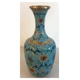 UL - Two Vintage Cloisonné Vases - Turquoise Floral Pattern with Gold Trim