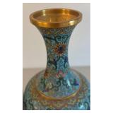 UL - Two Vintage Cloisonné Vases - Turquoise Floral Pattern with Gold Trim