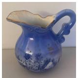 UL - Currier & Ives Blue Transferware Creamer Pitcher with Salt & Pepper Shakers