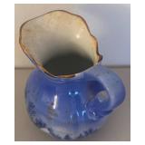 UL - Currier & Ives Blue Transferware Creamer Pitcher with Salt & Pepper Shakers