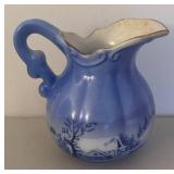 UL - Currier & Ives Blue Transferware Creamer Pitcher with Salt & Pepper Shakers