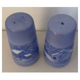 UL - Currier & Ives Blue Transferware Creamer Pitcher with Salt & Pepper Shakers