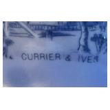 UL - Currier & Ives Blue Transferware Creamer Pitcher with Salt & Pepper Shakers