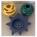 UL - Vintage Floral Frog Trio - Ceramic Flower Holders