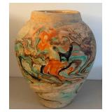 UL - Vintage Nemadji Pottery Vase - Multicolor Swirl Glaze