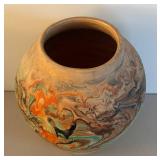 UL - Vintage Nemadji Pottery Vase - Multicolor Swirl Glaze
