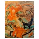 UL - Vintage Nemadji Pottery Vase - Multicolor Swirl Glaze