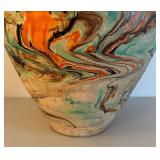 UL - Vintage Nemadji Pottery Vase - Multicolor Swirl Glaze