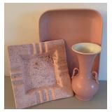 UL - Vintage Abingdon Pink Vase, Dish & Ashtray Set