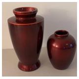 UL - Two Red Lacquerware Vases with Gold Landscape Motifs