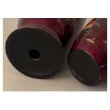 UL - Two Red Lacquerware Vases with Gold Landscape Motifs