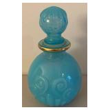 UL - Vintage Avon Bristol Blue Dobber Bottle with Horse and Little Girl Figurine