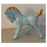 UL - Vintage Avon Bristol Blue Dobber Bottle with Horse and Little Girl Figurine