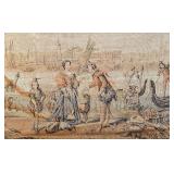 UL - Vintage Tapestry - Riverside Scene with Figures & Boats