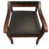 BR2 - Antique Victorian Empire Carved Wood Armchair with Tufted Leather Back & Seat