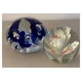 UL - Two Floral Motif Glass Paperweights
