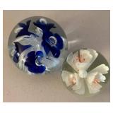 UL - Two Floral Motif Glass Paperweights