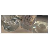 UL - Glass Paper Weight Trio - Clear Crystal Weights with Spiral Swirl, Sphere & Cube