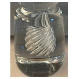 UL - Glass Paper Weight Trio - Clear Crystal Weights with Spiral Swirl, Sphere & Cube
