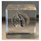 UL - Glass Paper Weight Trio - Clear Crystal Weights with Spiral Swirl, Sphere & Cube