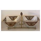 UL - Mid Century Georges Briard Culver Glass Serving Bowls with Brass Stand