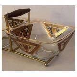 UL - Mid Century Georges Briard Culver Glass Serving Bowls with Brass Stand