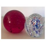 UL - Pair of Controlled Bubble Glass Paperweights