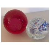 UL - Pair of Controlled Bubble Glass Paperweights