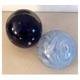 UL - Two Blue Glass Paperweights