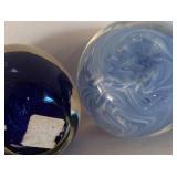 UL - Two Blue Glass Paperweights