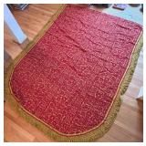 BR1 - Vintage Damask Bedspread - Red & Gold Fringe