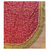 BR1 - Vintage Damask Bedspread - Red & Gold Fringe