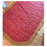 BR1 - Vintage Damask Bedspread - Red & Gold Fringe