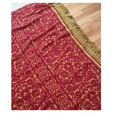 BR1 - Vintage Damask Bedspread - Red & Gold Fringe