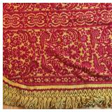 BR1 - Vintage Damask Bedspread - Red & Gold Fringe