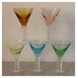 UL - Five Colored Twisted-Stem Martini Glasses